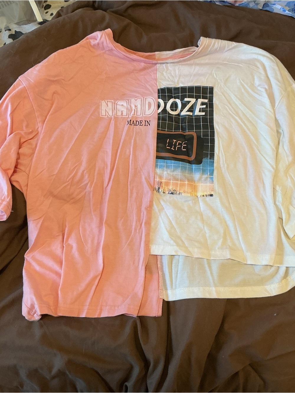 SHEIN Split Pink & White Graphic Long Sleeve Tee